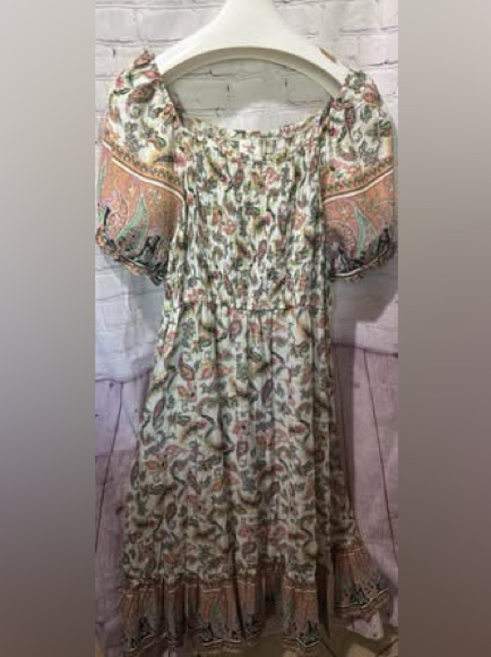 XL Hayden Smocked Midi Dress in Cream with Rust Paisley - Picture 4 of 4